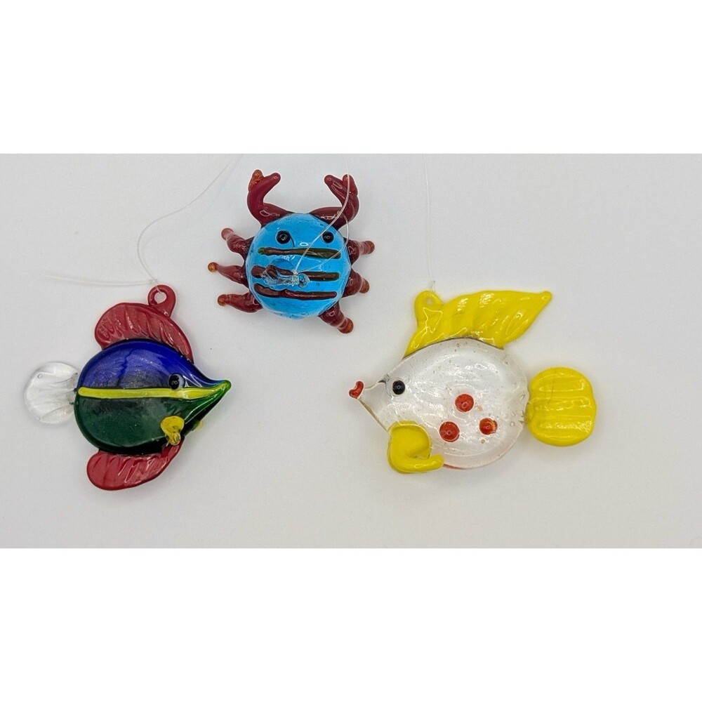 Lot 3 LS Arts Blown Glass Floating Crab Fish Bubble Tropical Tank Aquarium Decor